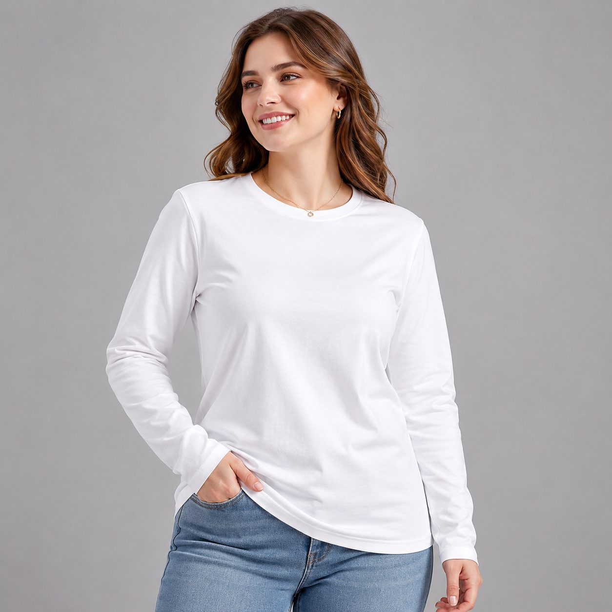 ShipSagePrint 180GSM Women's Crew Neck Long Sleeve T-Shirt SGBFCPE0201