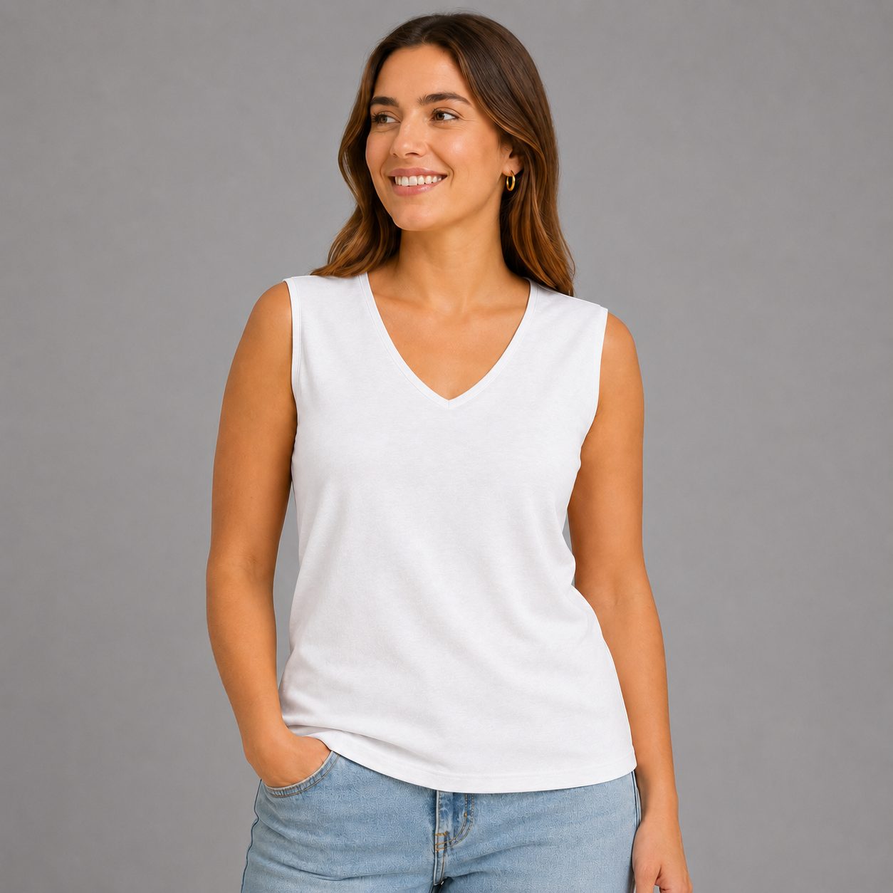 ShipSagePrint Women's V-Neck Cotton-Blend Tank Top SGBFCPE0302